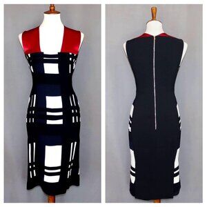 Aquilano Rimondi Italian Designer Dress 40 Black Navy Blue Red White Zip Back
